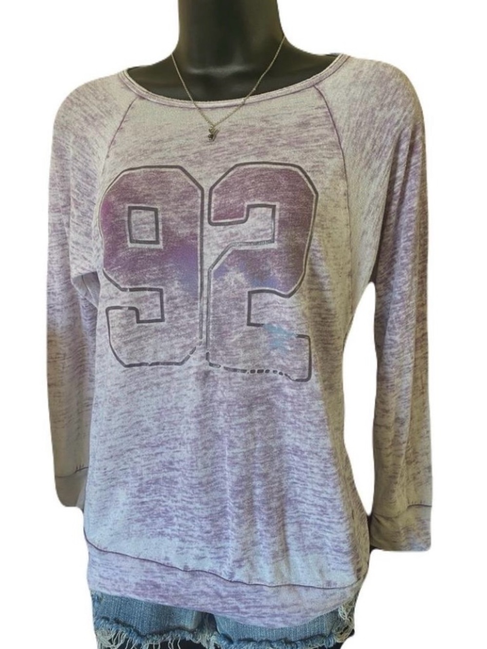 Y2k Pastel Purple Burn Out 92 Crewneck Longsleeve Top